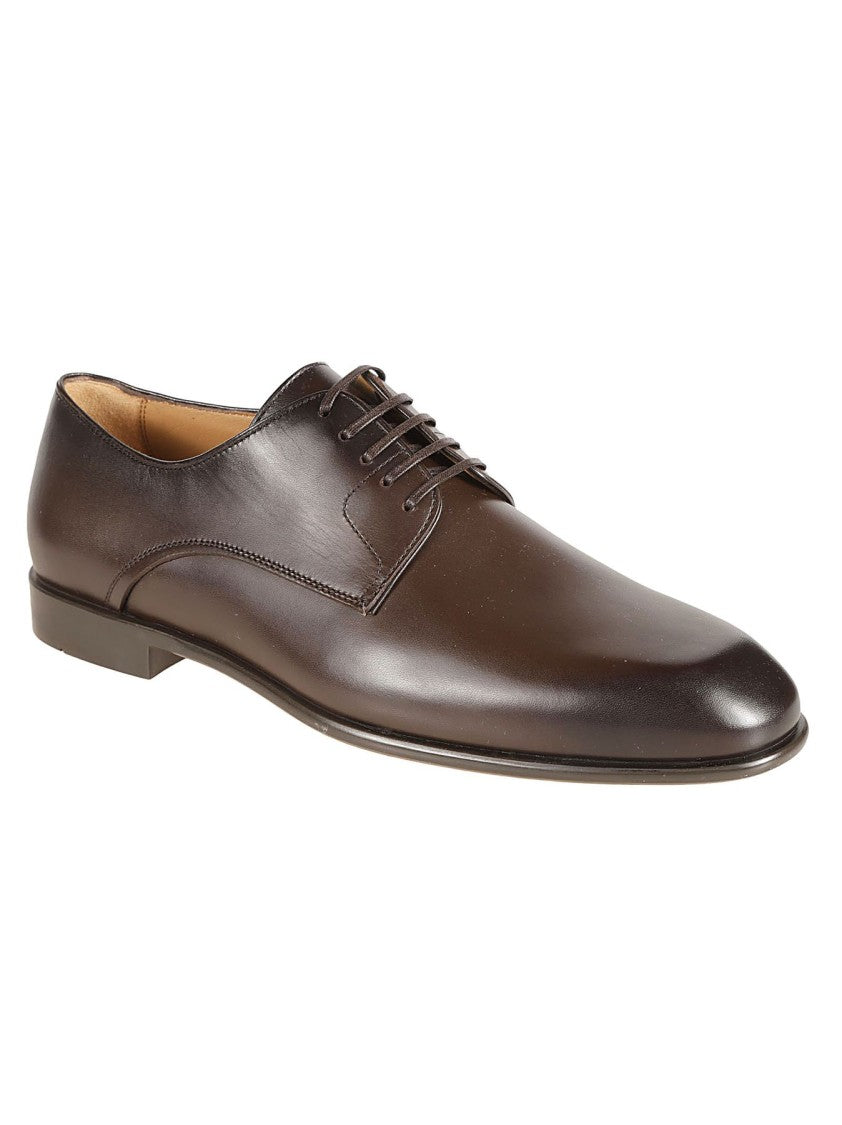 Ferragamo Matte Finish Brown Derby Shoes