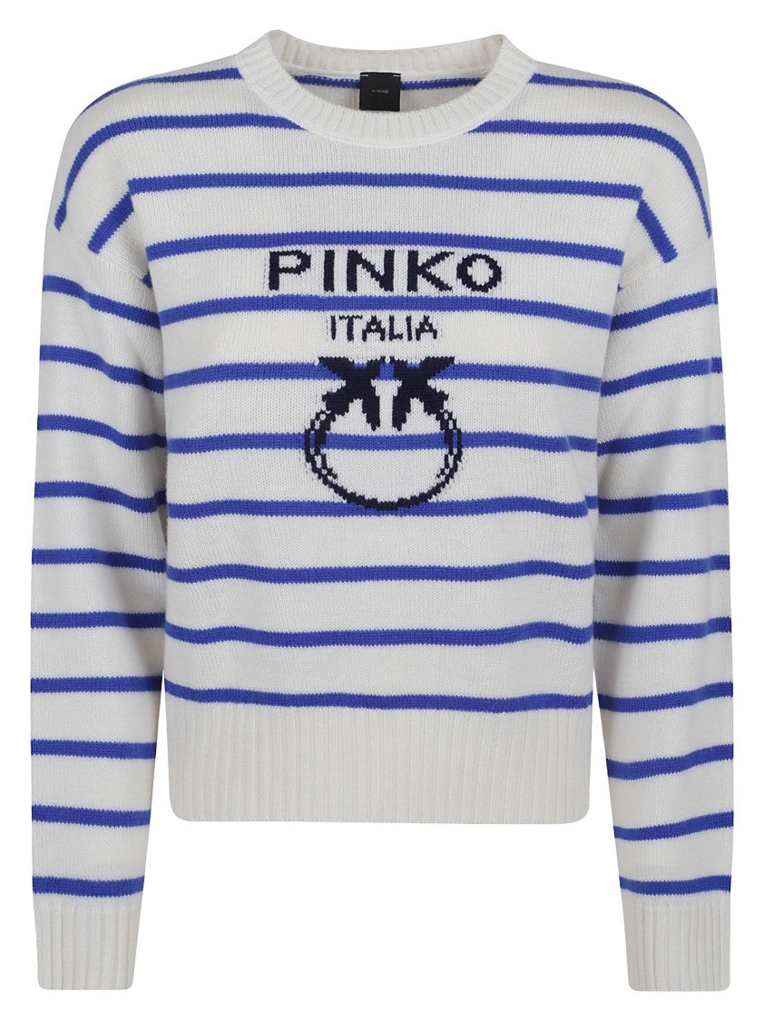Pinko White Wool Pullover With Ribbed Details