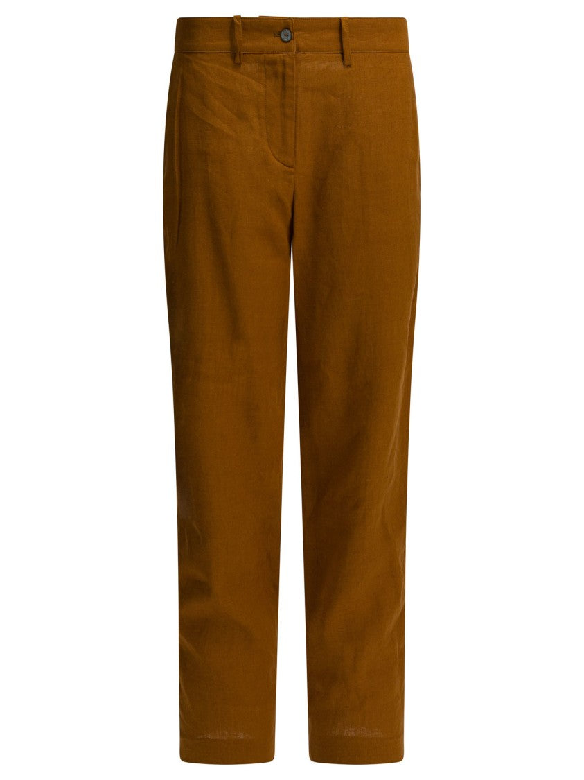 Ines De La Fressange Straight-Leg Linen Trousers With Mid-Rise Waist And Button Closure