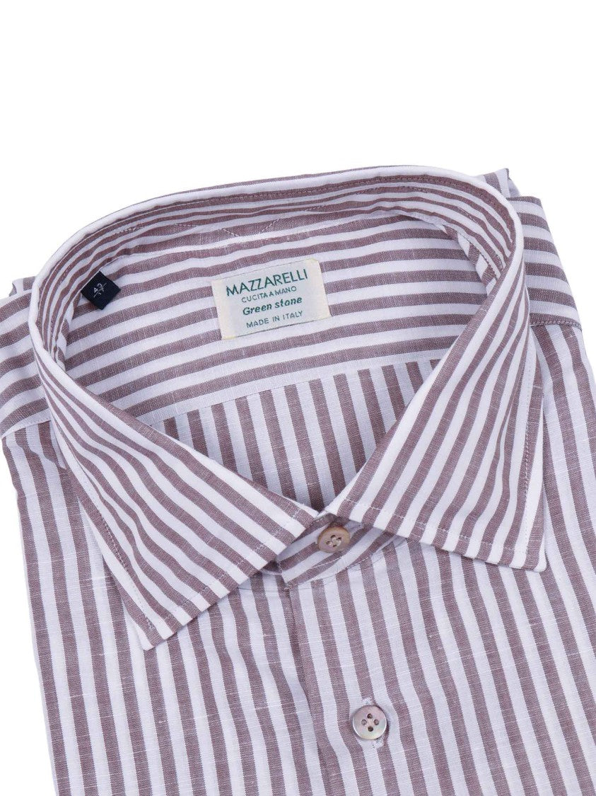 Mazzarelli Camicie Brown Striped Linen Cotton Shirt