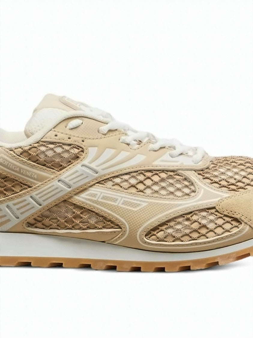 Bottega Veneta Beige-Toned Sneakers With Mesh And Calfskin Accents