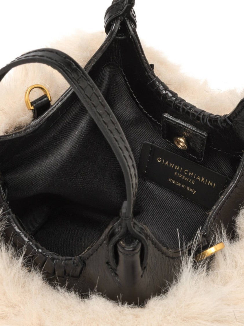 Gianni Chiarini Plush Alabaster Handbag With Black Leather Accents