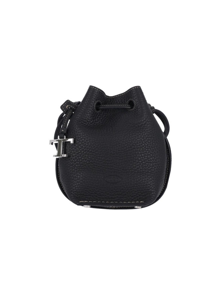 Tod's Micro Bucket Bag In Textured Black Leather