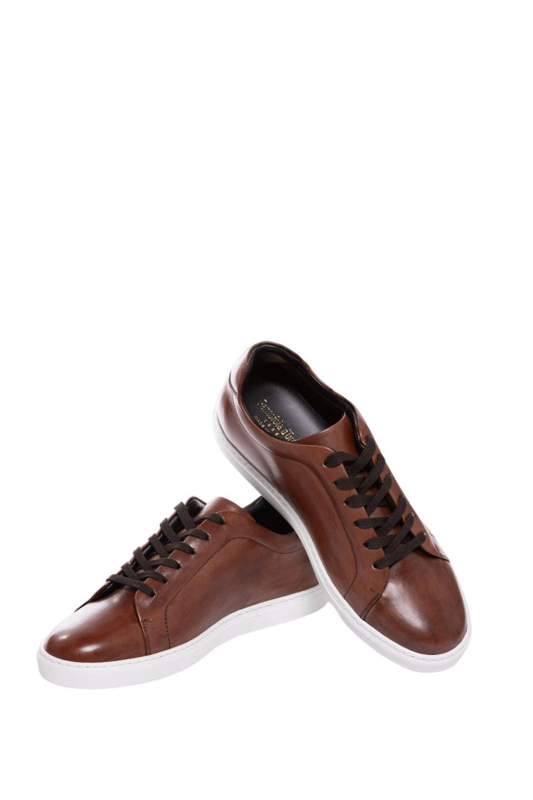 Pantofola D'oro Brown Hand-Tamponed Padded Collar Leather Sneakers