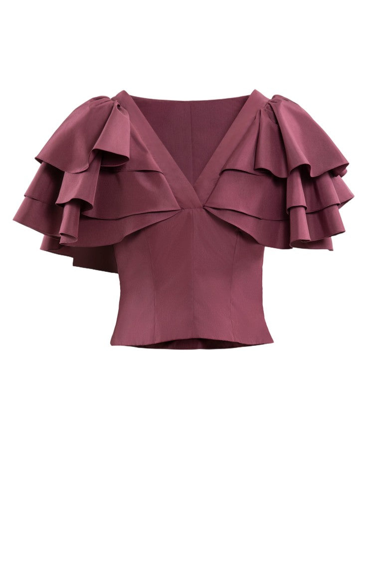 Saiid Kobeisy Ruffled Taffeta Top With Satin Wide-Legged Pants