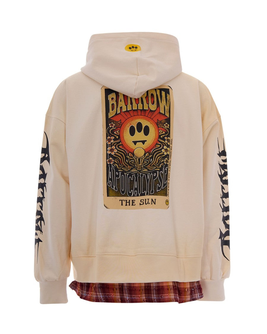 Barrow Relaxed-Fit Cotton Hoodie With Tarot Graphic And Check Contrast Hem