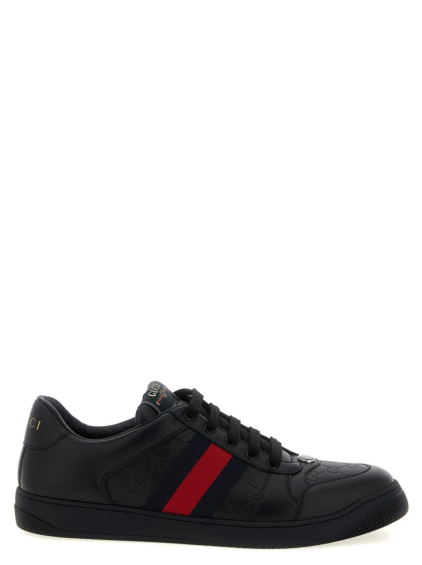 Gucci Low-Top Black Leather Sneakers With Embossed Gg
