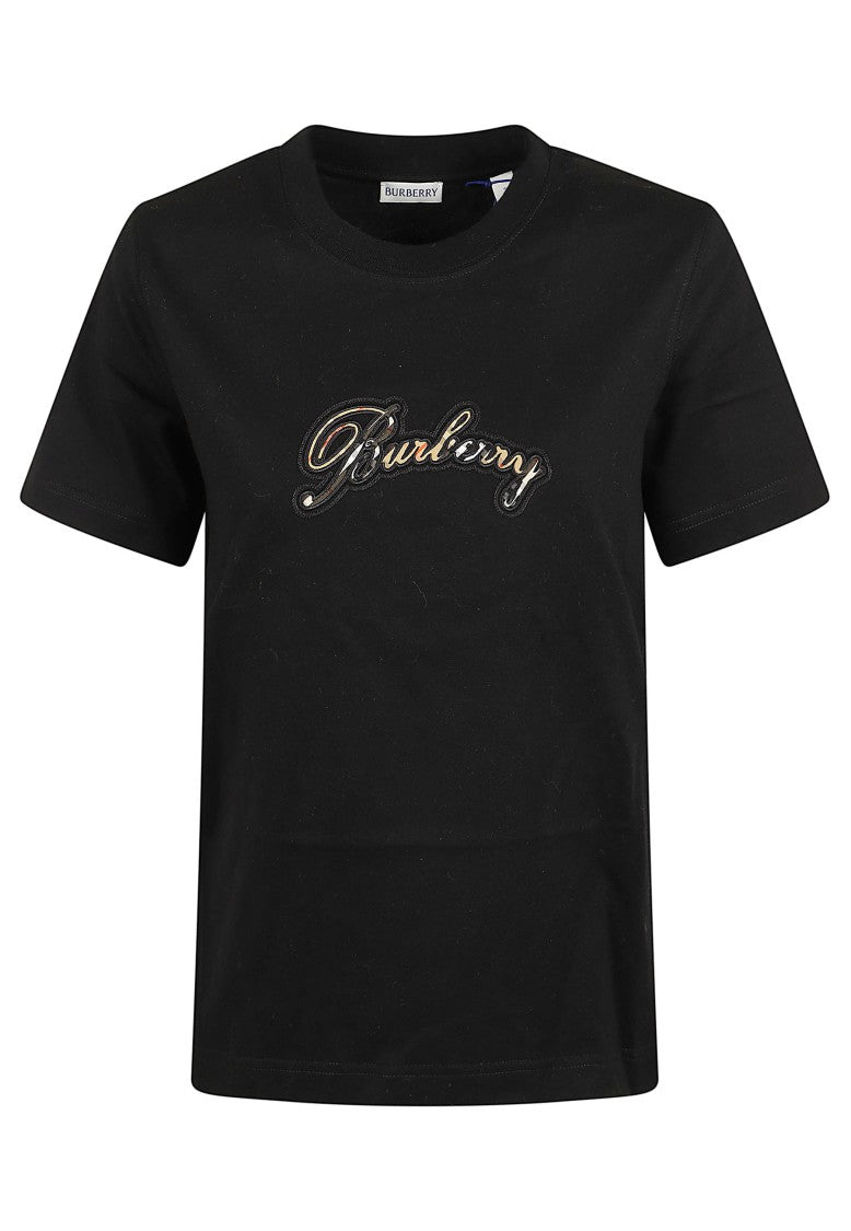 Burberry Black Embroidered Logo Cotton T-Shirt