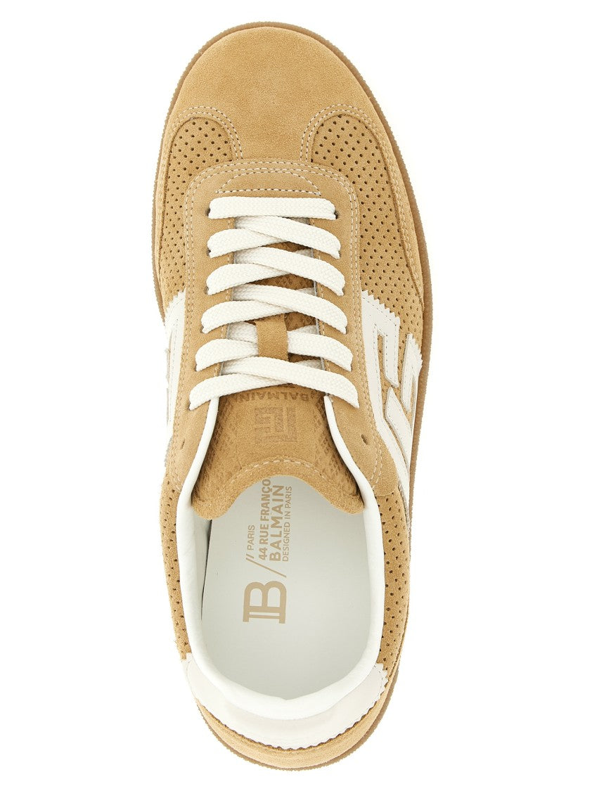 Balmain Perforated Suede Sneakers With Leather Inserts