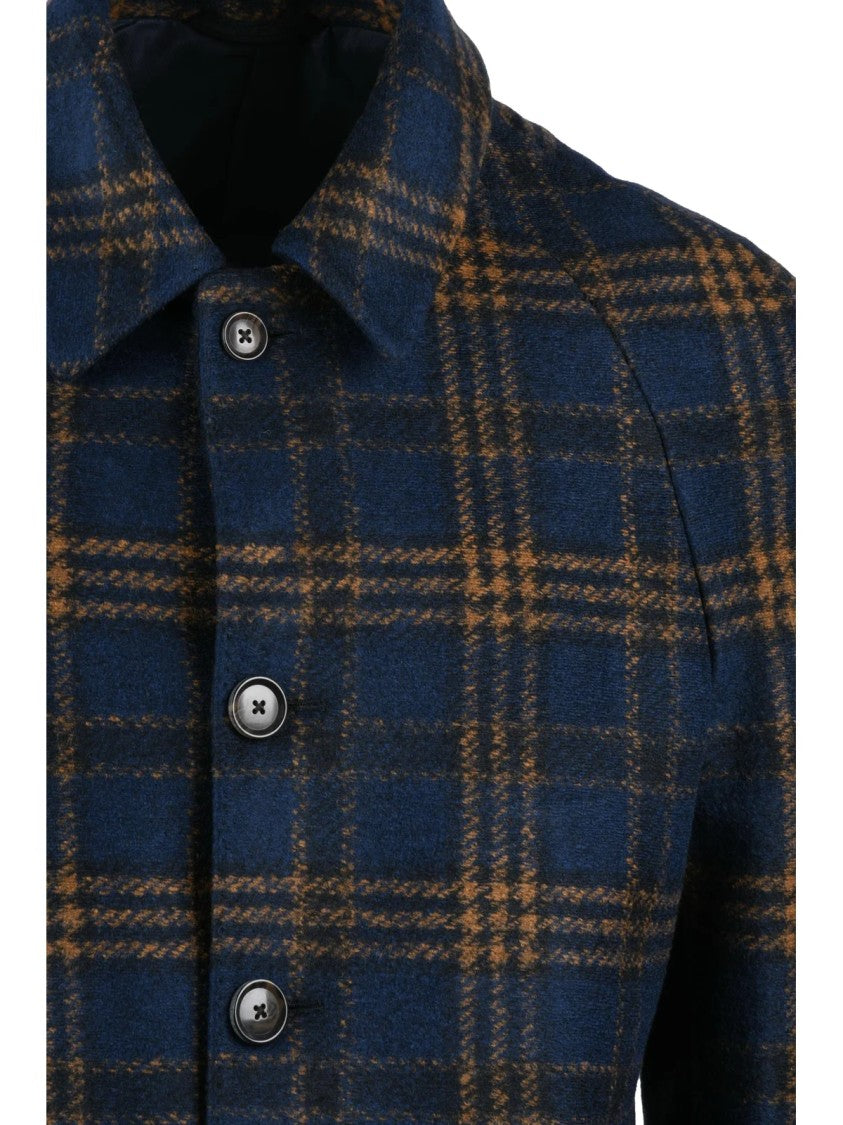Luigi Bianchi Camel-Blue Wool-Blend Long Coat