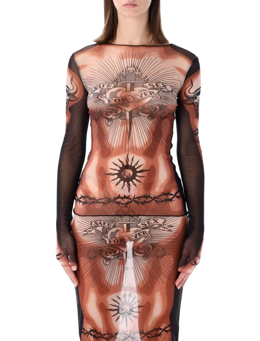 Jean Paul Gaultier Safe Sex Tattoo Tulle Top