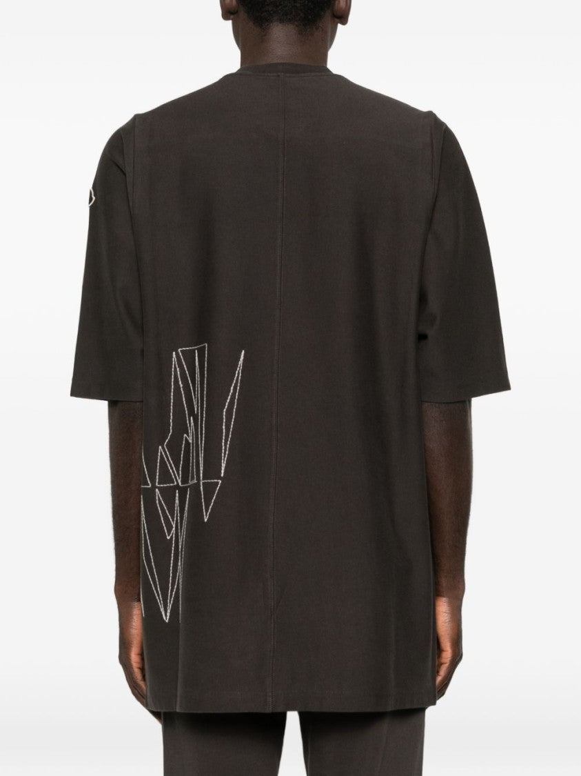 Rick Owens X Moncler Cotton T-Shirt With Abstract Graphic Pattern And Crew Neck Design