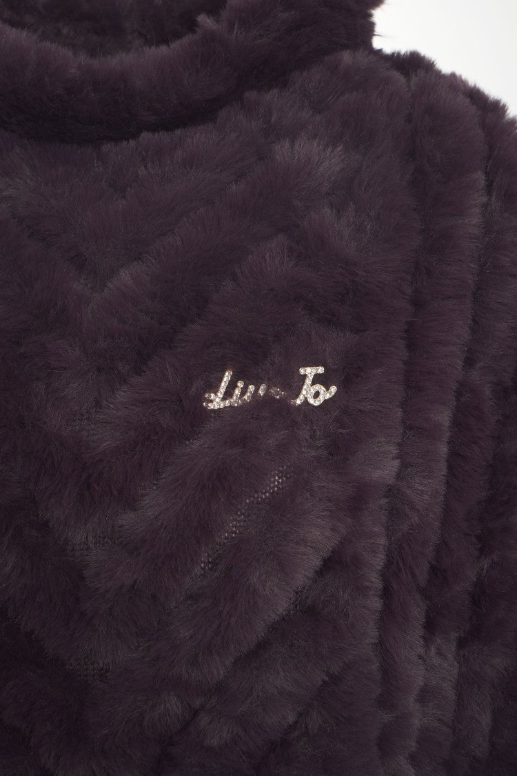 Liu Jo Chevron Pattern Faux Fur Poncho