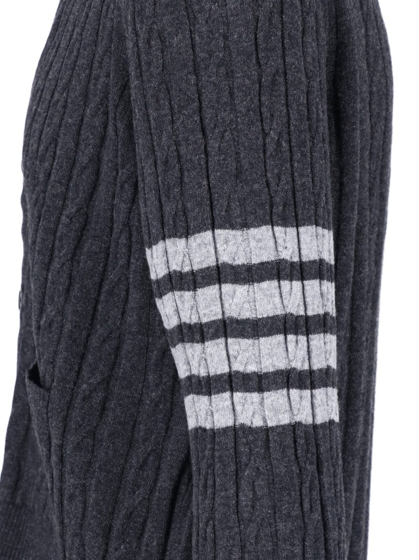 Thom Browne Grey 4-Bar Cable-Knit Cashmere V-Neck Cardigan