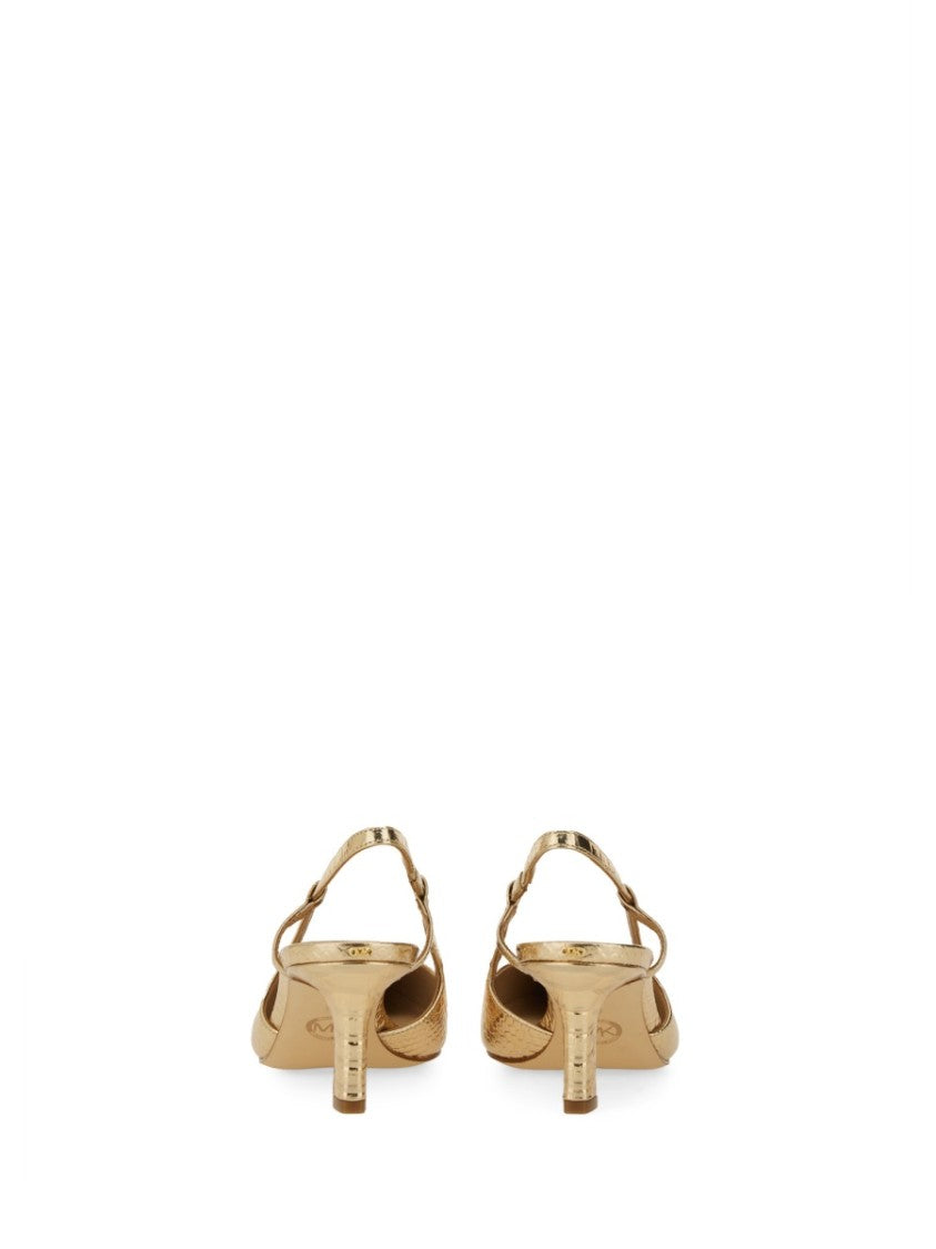 Michael Michael Kors Textured Gold Slingback Pumps With Pointed Toe