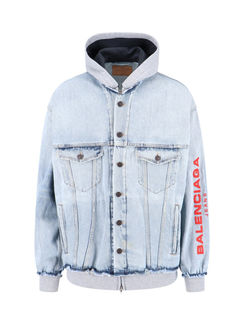 Balenciaga Denim Hoodie Jacket – Blue/Grey