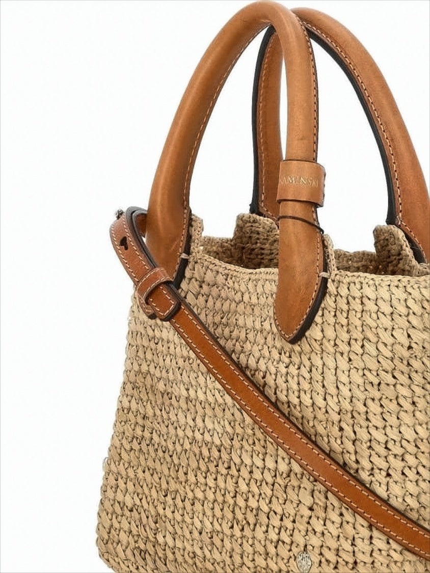 Helen Kaminski Woven Raffia Tote Bag With Leather Accents