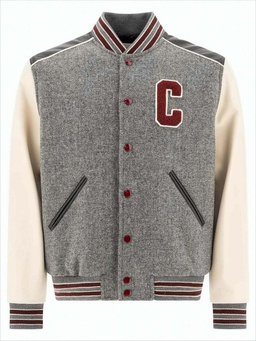 Celine Varsity-Style Bomber Jacket With Lambskin Sleeves