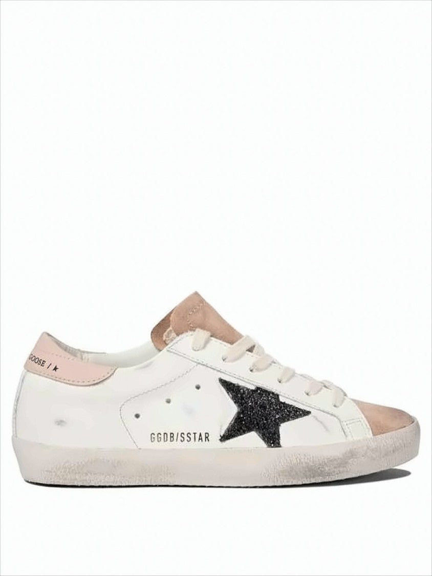 Golden Goose Worn-In White Leather Low-Top Sneakers With Glitter Star Accents