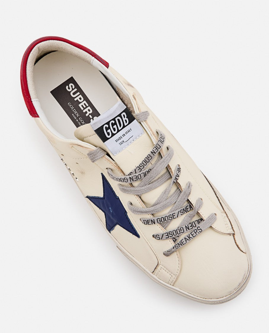 Golden Goose Super-Star Cream Sneakers With Blue Star