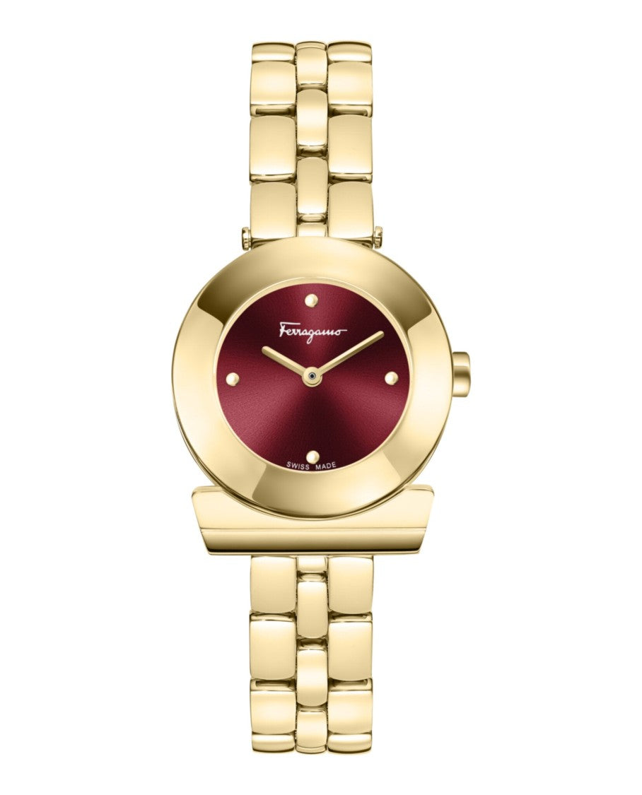 Ferragamo Gancino Bracelet Watch With Red Sunray Dial