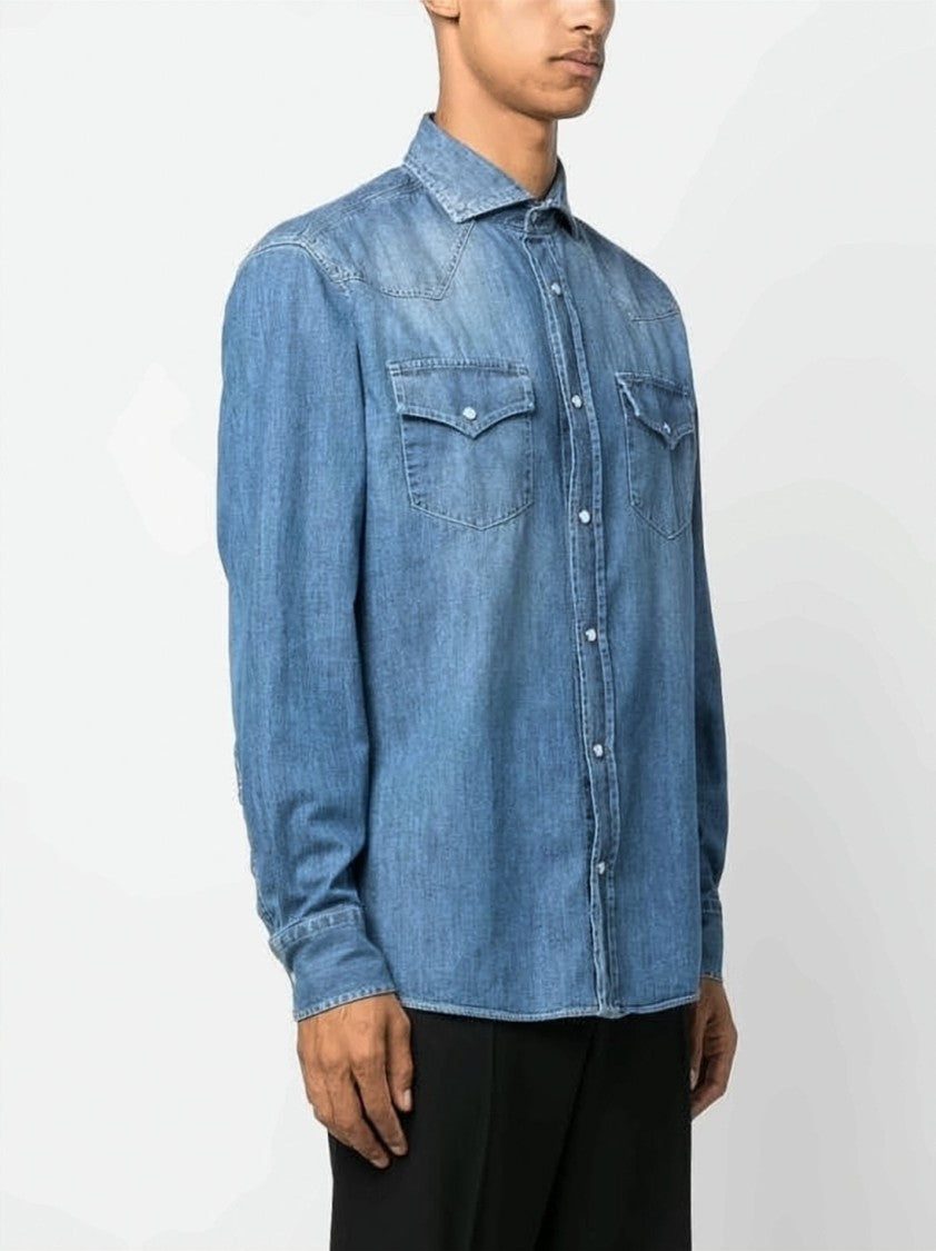 Brunello Cucinelli Lightweight Denim Shirt With Classic Collar And Relaxed Fit
