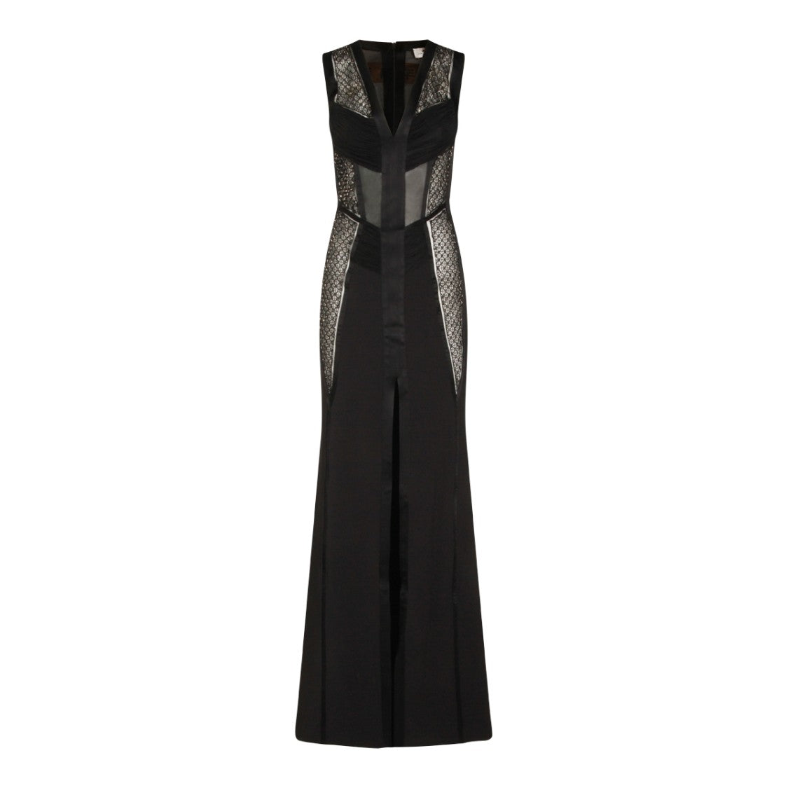 Elisabetta Franchi Long Black Dress With Intricate Lace And Transparent Details