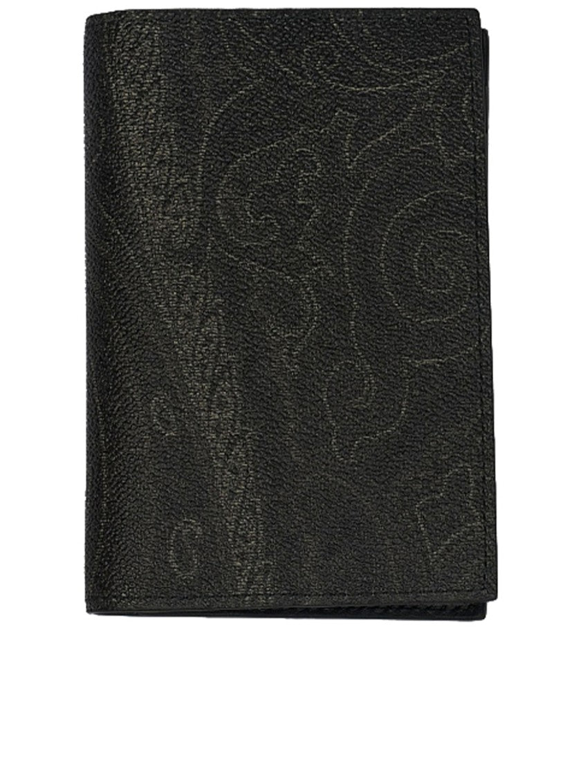 Etro Textured Black Leather Emblem Passport Holder