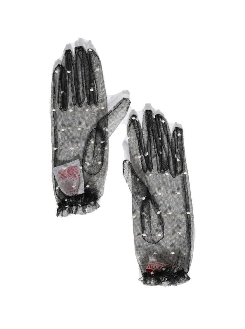 Valentino Garavani Tulle Signature Gloves Black