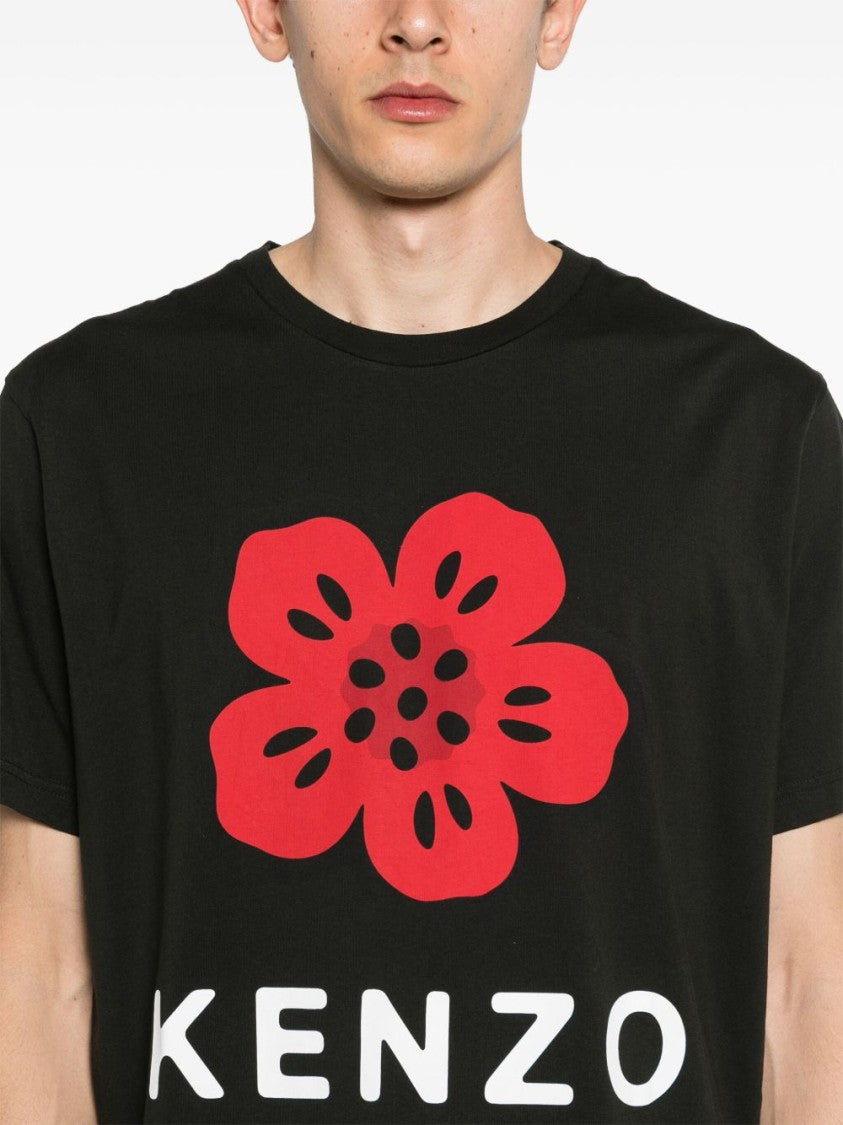 Kenzo Graphic Black T-Shirt With Red Floral Design