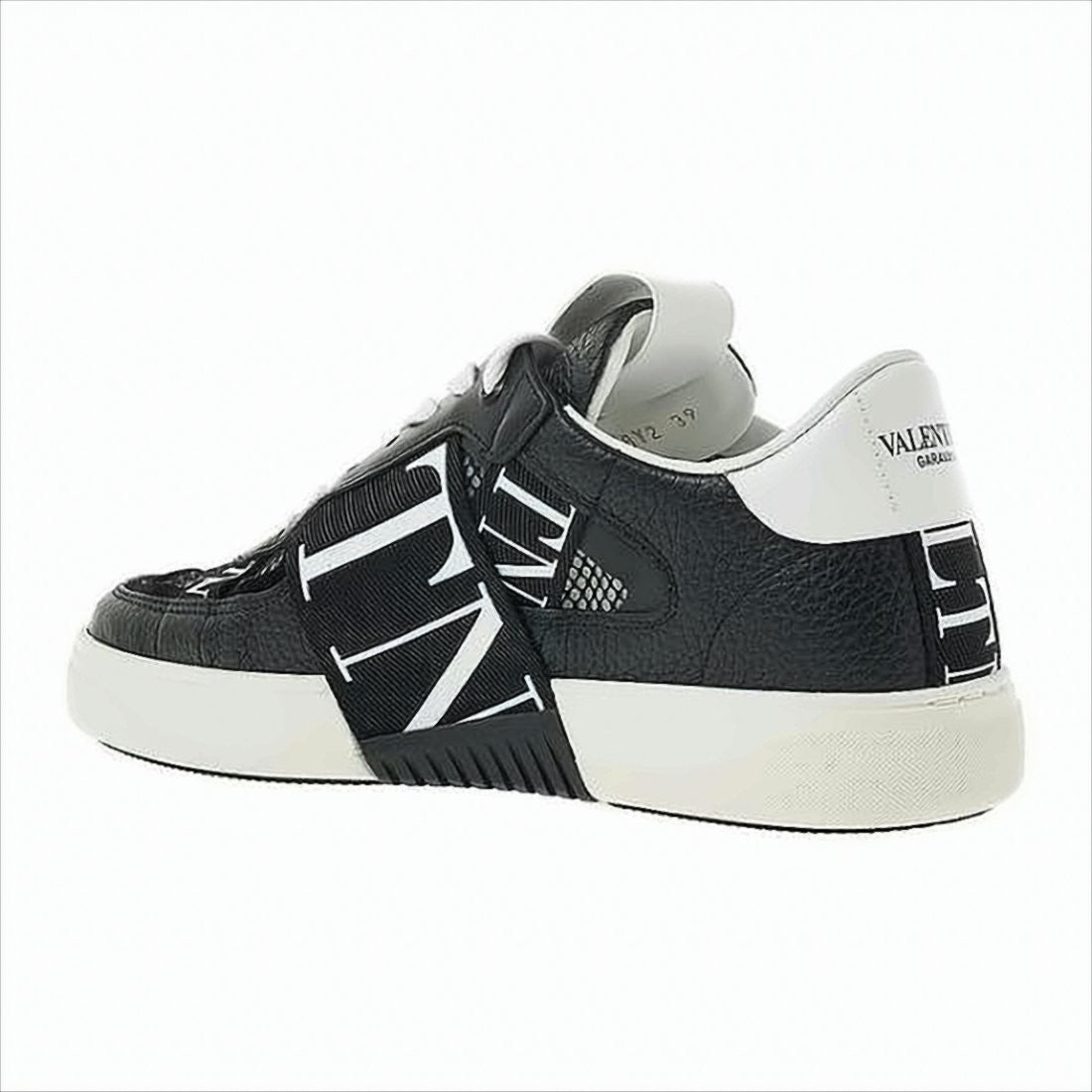 Valentino Garavani Black Textured Calf Leather Sneakers With Mesh Panels