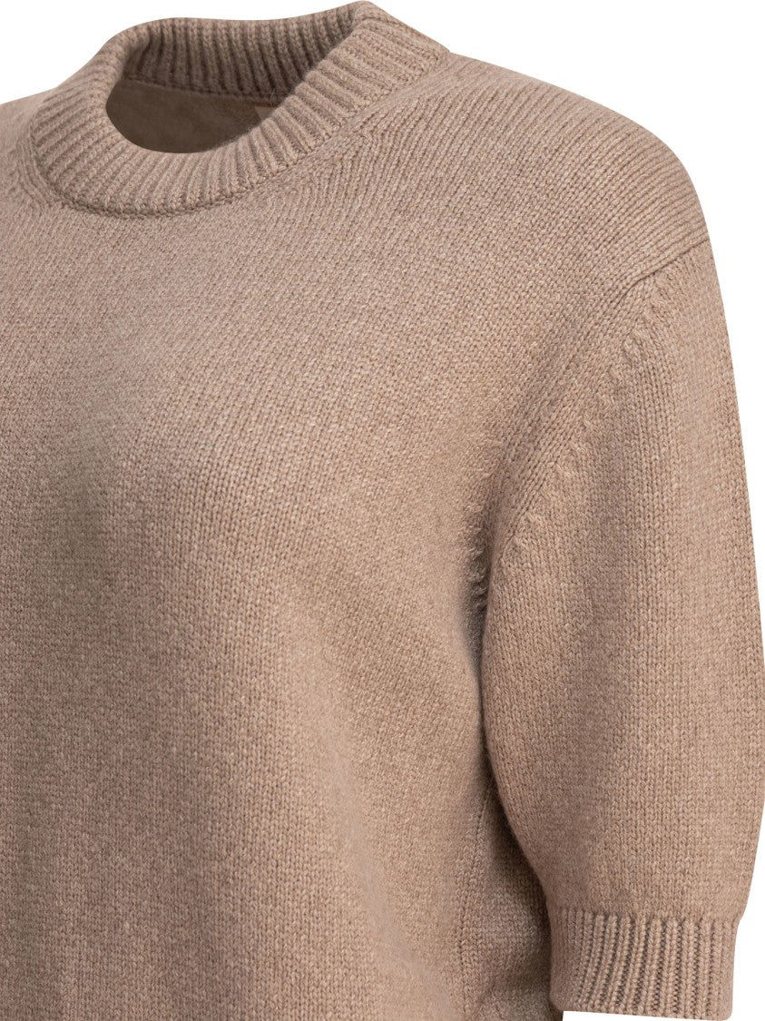 Khaite Elbow-Length Cashmere Sweater With Ribbed Detailing