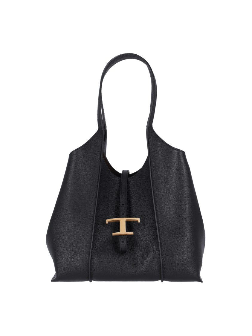 Tod's Black T Timeless Hammered Leather Tote Bag