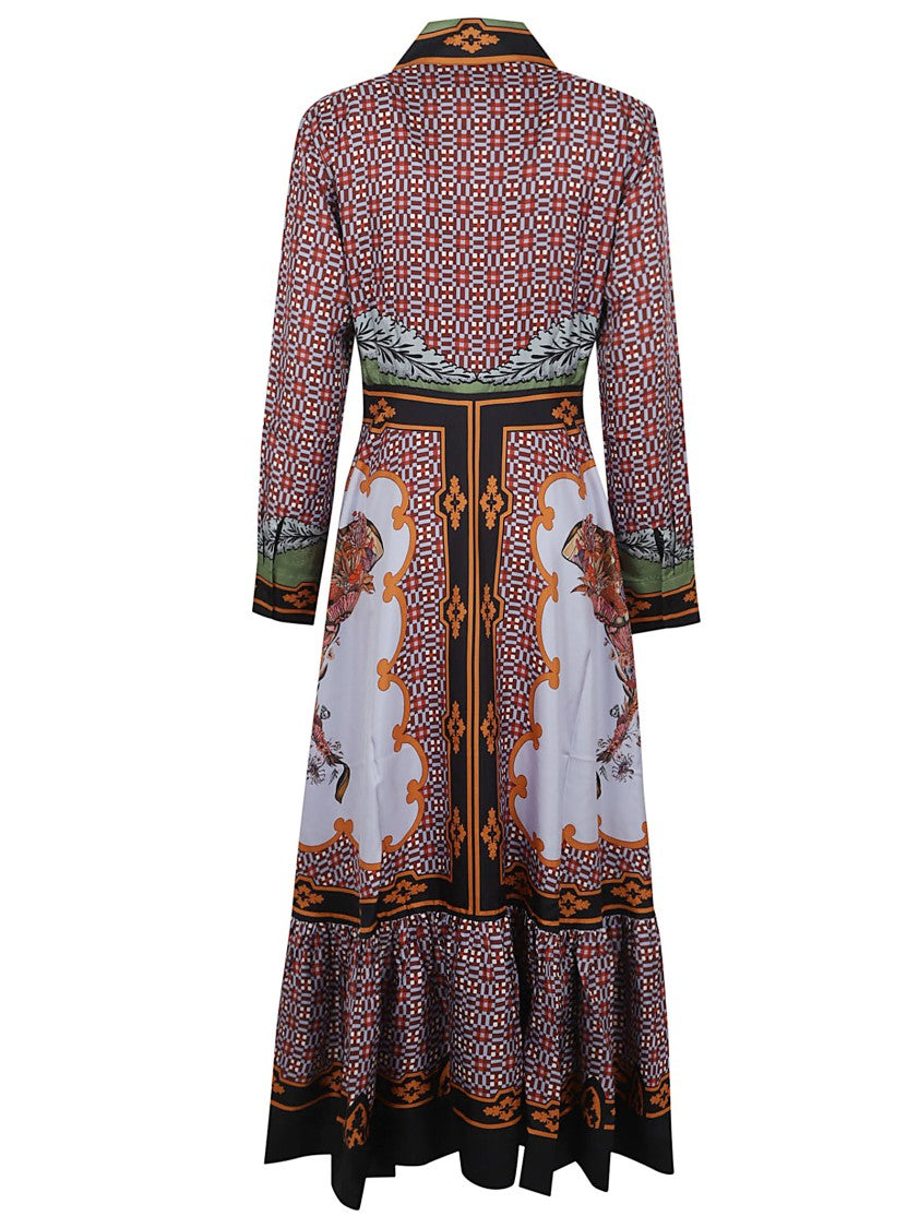 La Double J Silk Midi Dress With Geometric Floral Patterns