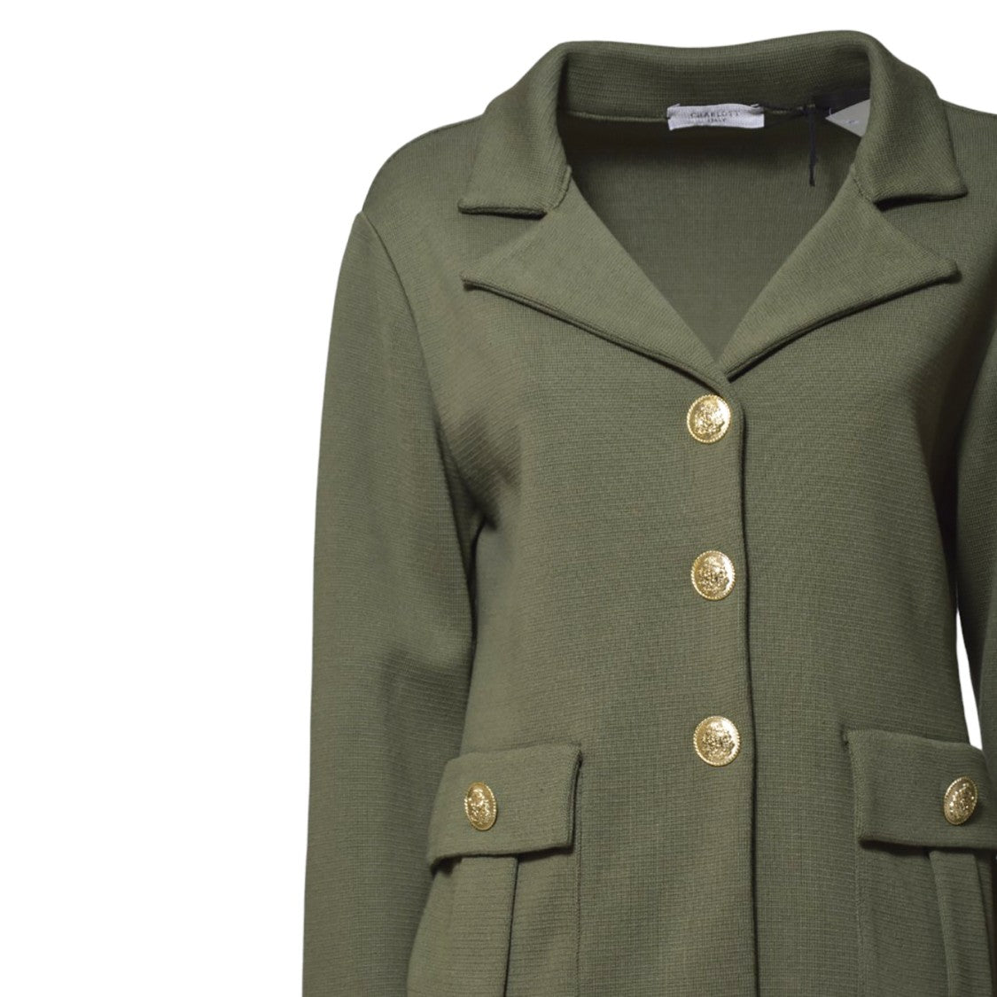 Charlott Military Green Cotton V-Neck Jacket