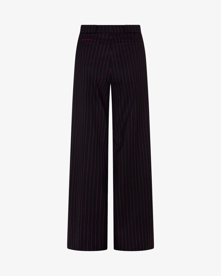 Serena Bute Wool Pinstripe Pleated Trouser - Black/Pink