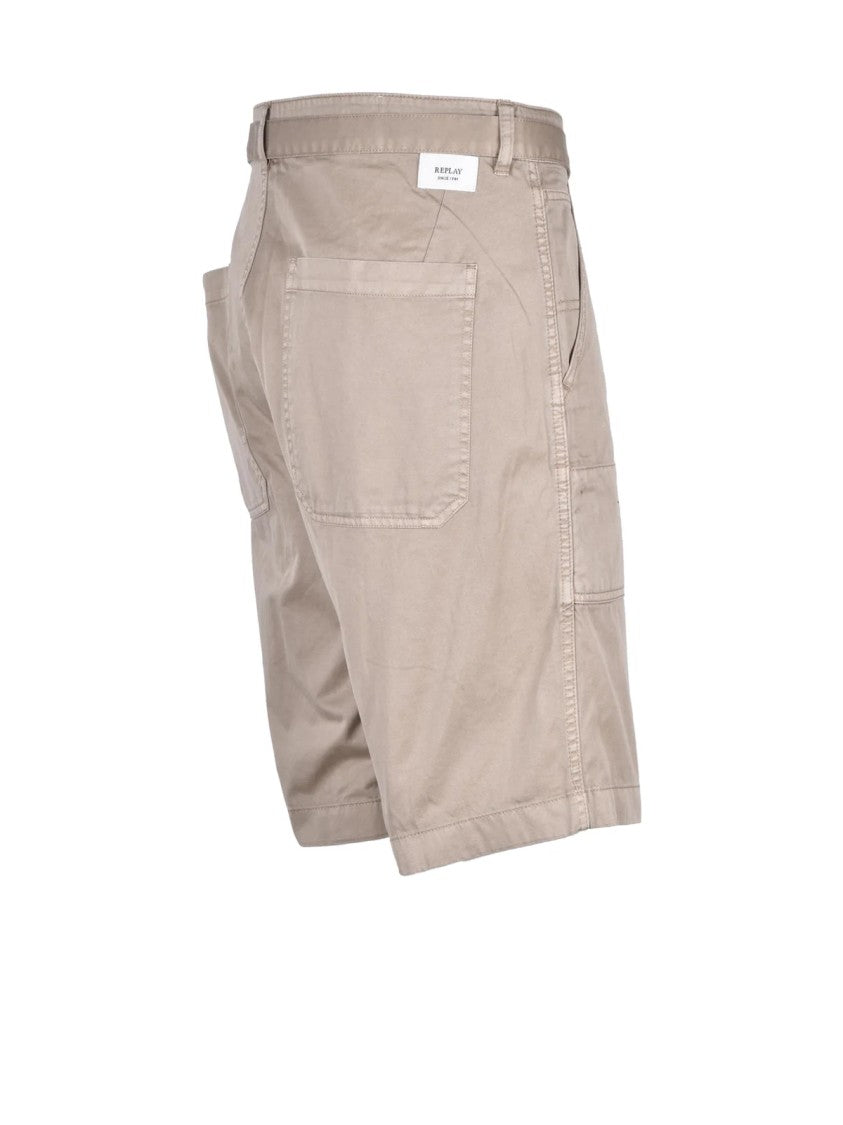 Replay Cotton Bermuda Shorts With Belt Detail And Functional Pockets