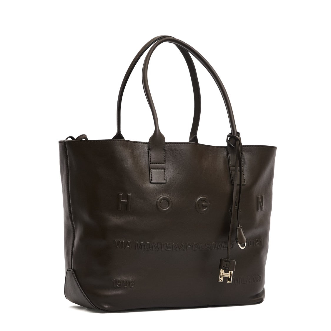 Hogan Address Medium Shopping Bag In Brown Leather
