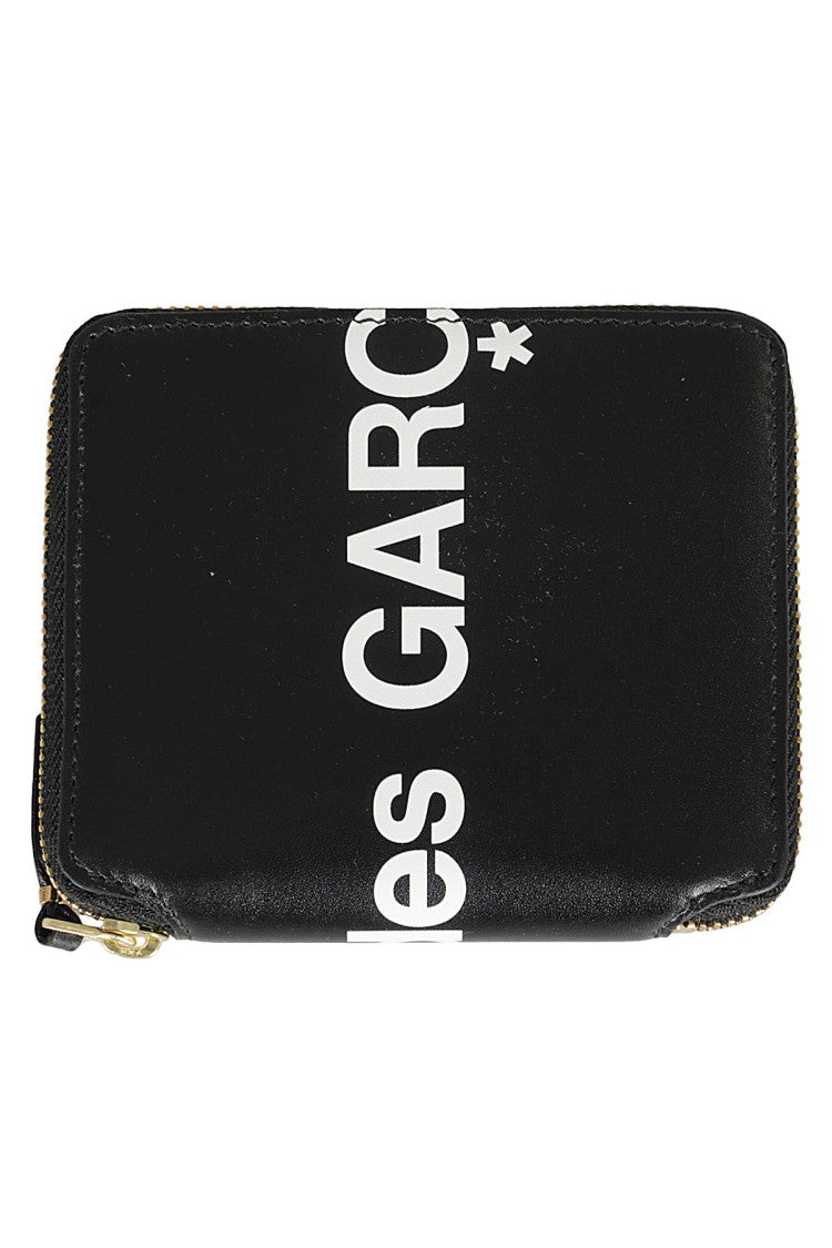 Comme Des Garçons Square Black Cowhide Wallet With Prominent Logo