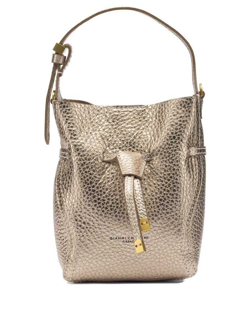 Gianni Chiarini Textured Bronze Leather Bucket Bag With Adjustable Strap