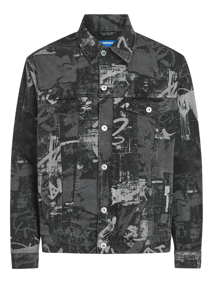Karl Lagerfeld Classic Denim Jacket With Abstract Graffiti Print