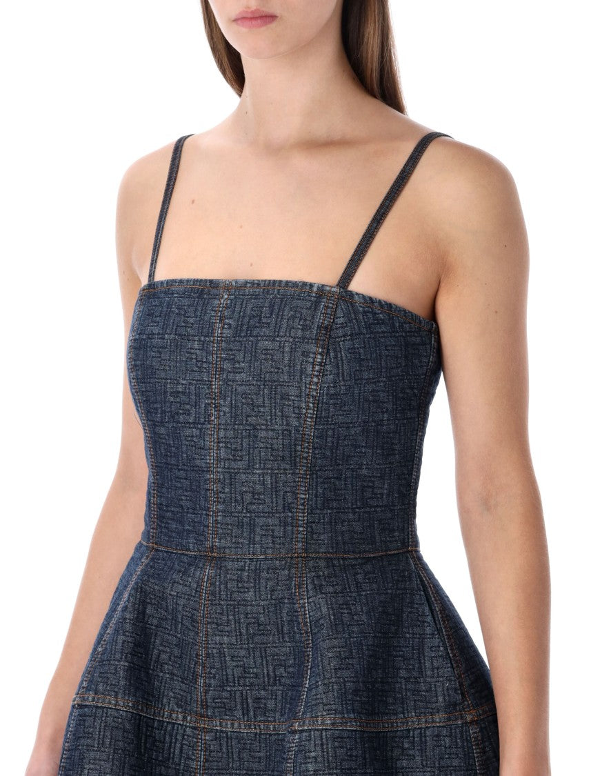 Fendi Quilted Denim Bustier Dress With Balloon Skirt