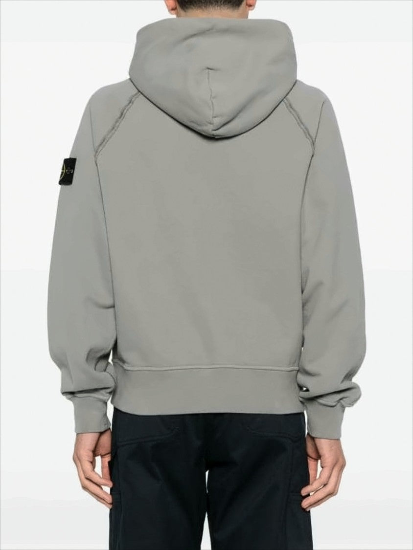 Stone Island Relaxed Fit Grey Hoodie With Signature Patch Logo