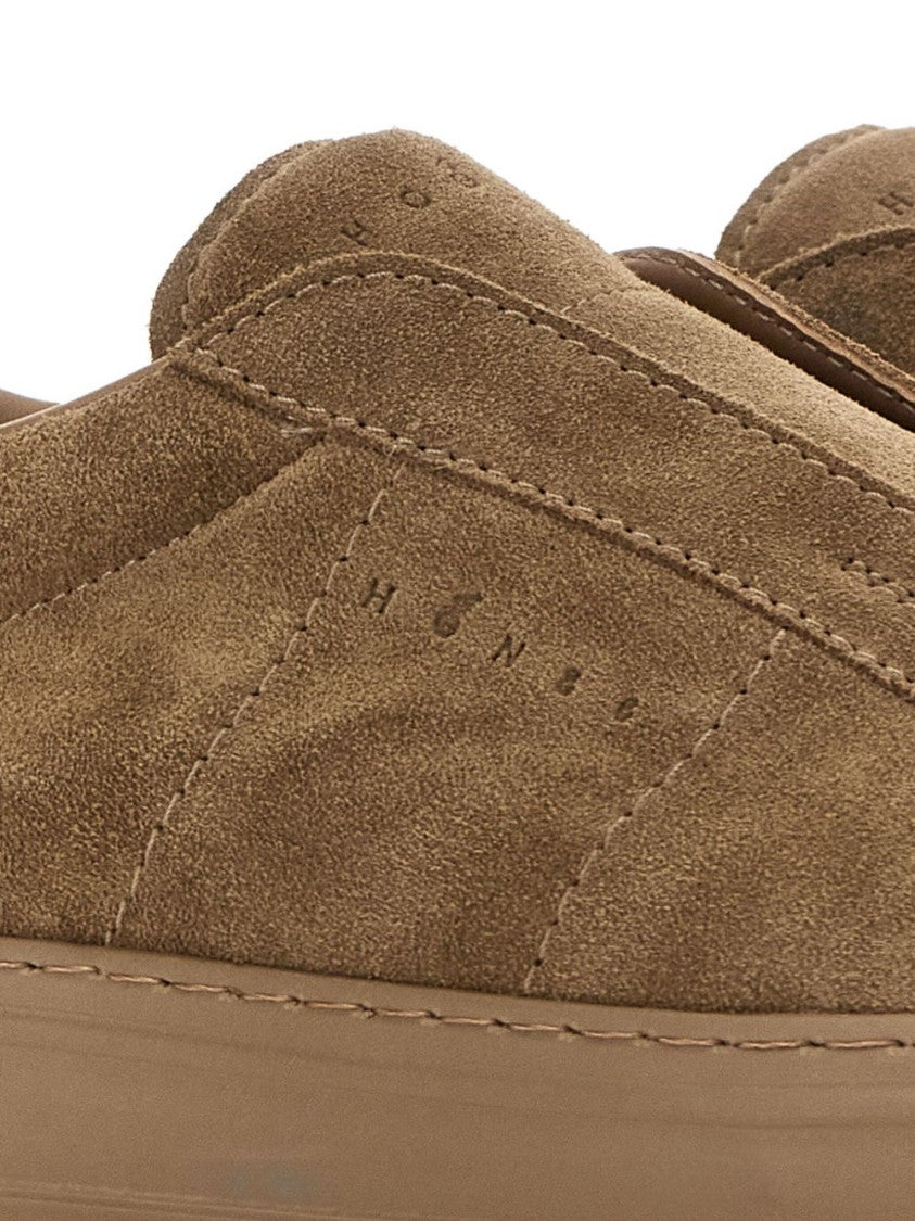 Hogan Brown Slip-On Leather Sneakers With Debossed Branding