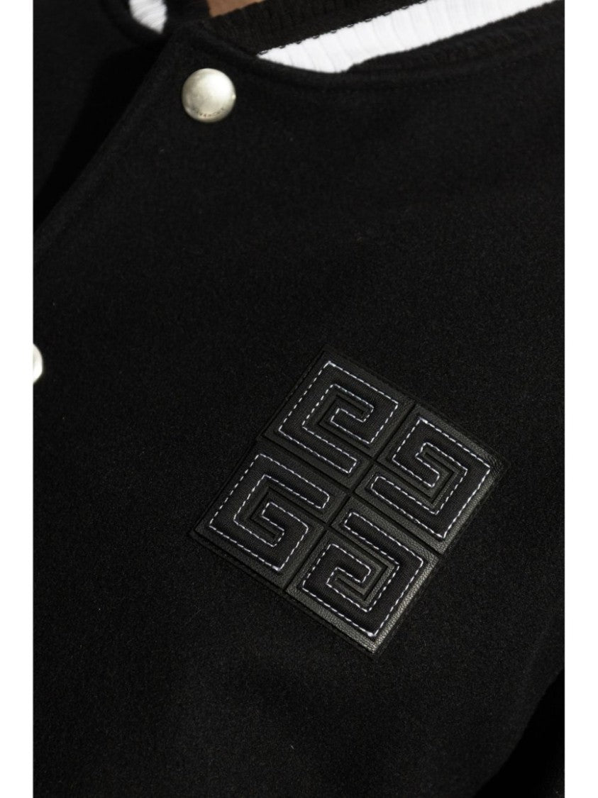 Givenchy Black Leather 4G Motif Varsity Jacket