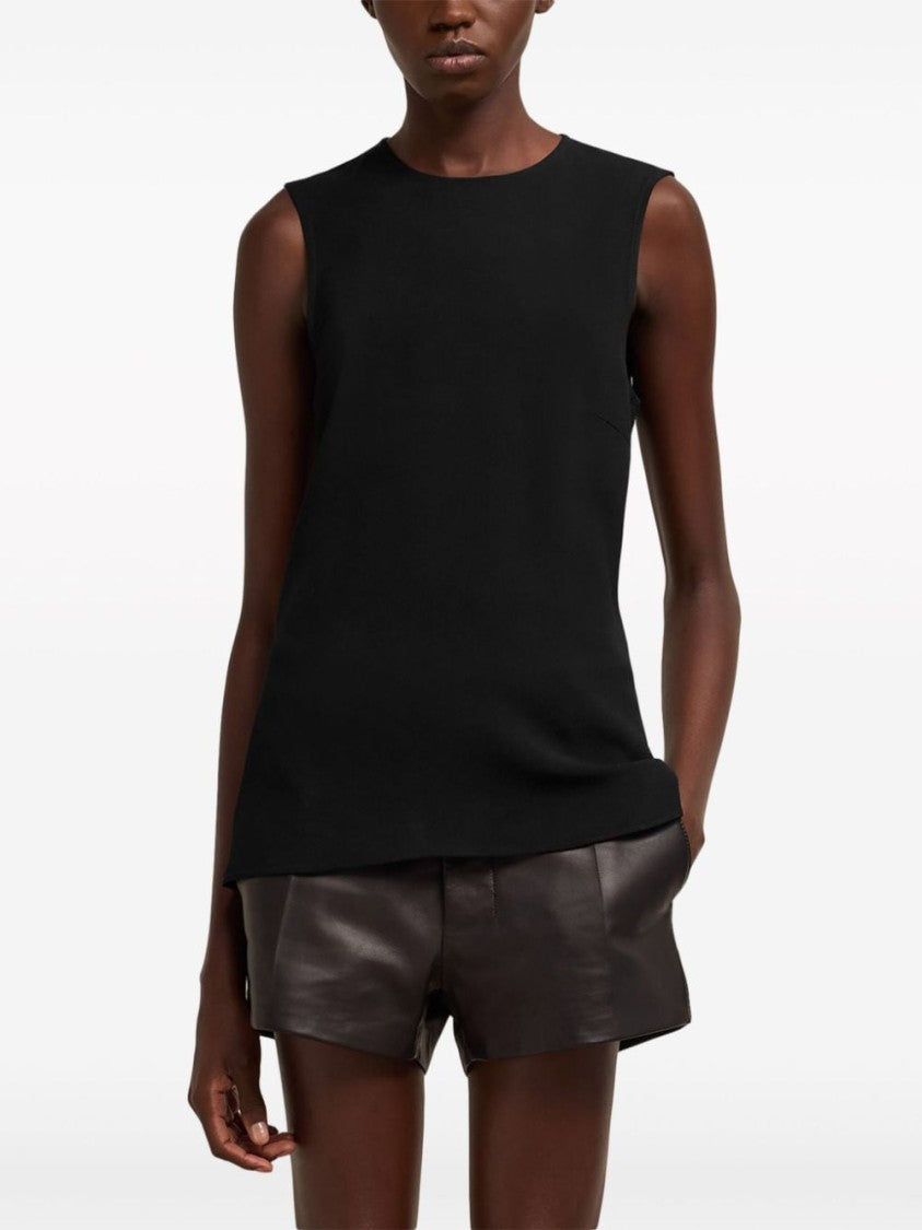 Ami Paris Crepe Texture Sleeveless Black Top