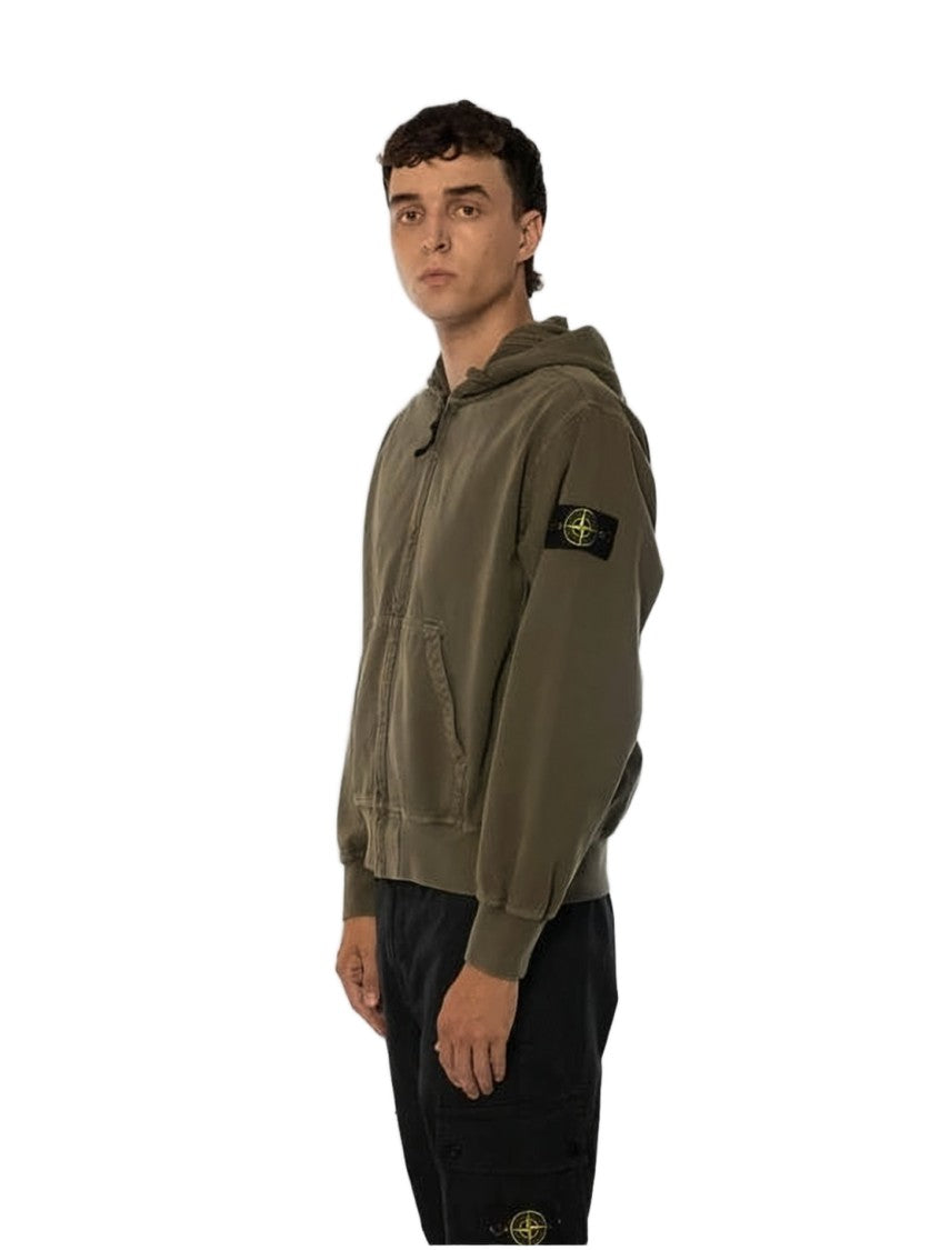 Stone Island Brown Zip-Up Hoodie With Distinctive Patch