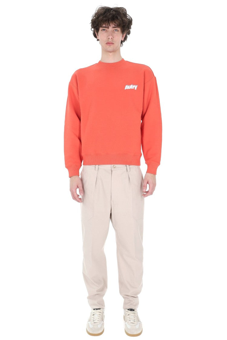 Autry Coral Red Central Logo Cotton Crewneck Sweatshirt