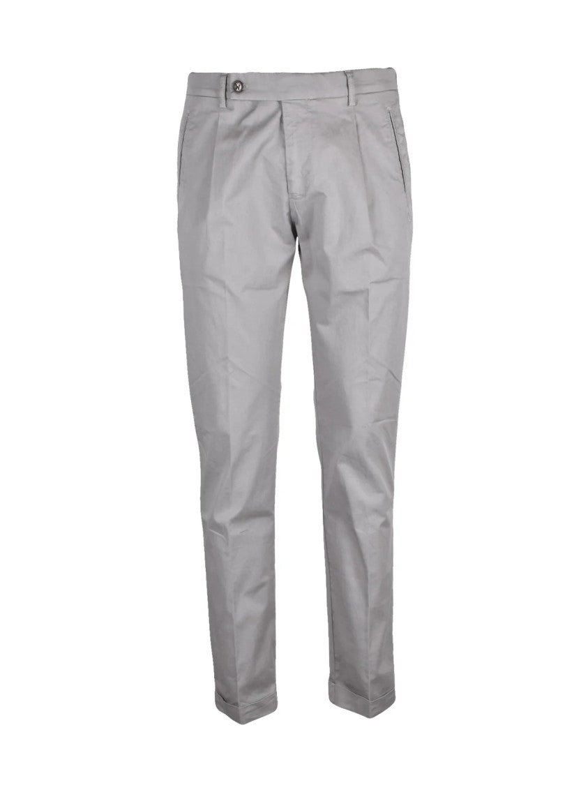 Berwich Light Grey Cotton Stretch Trousers With Modern Slim Fit