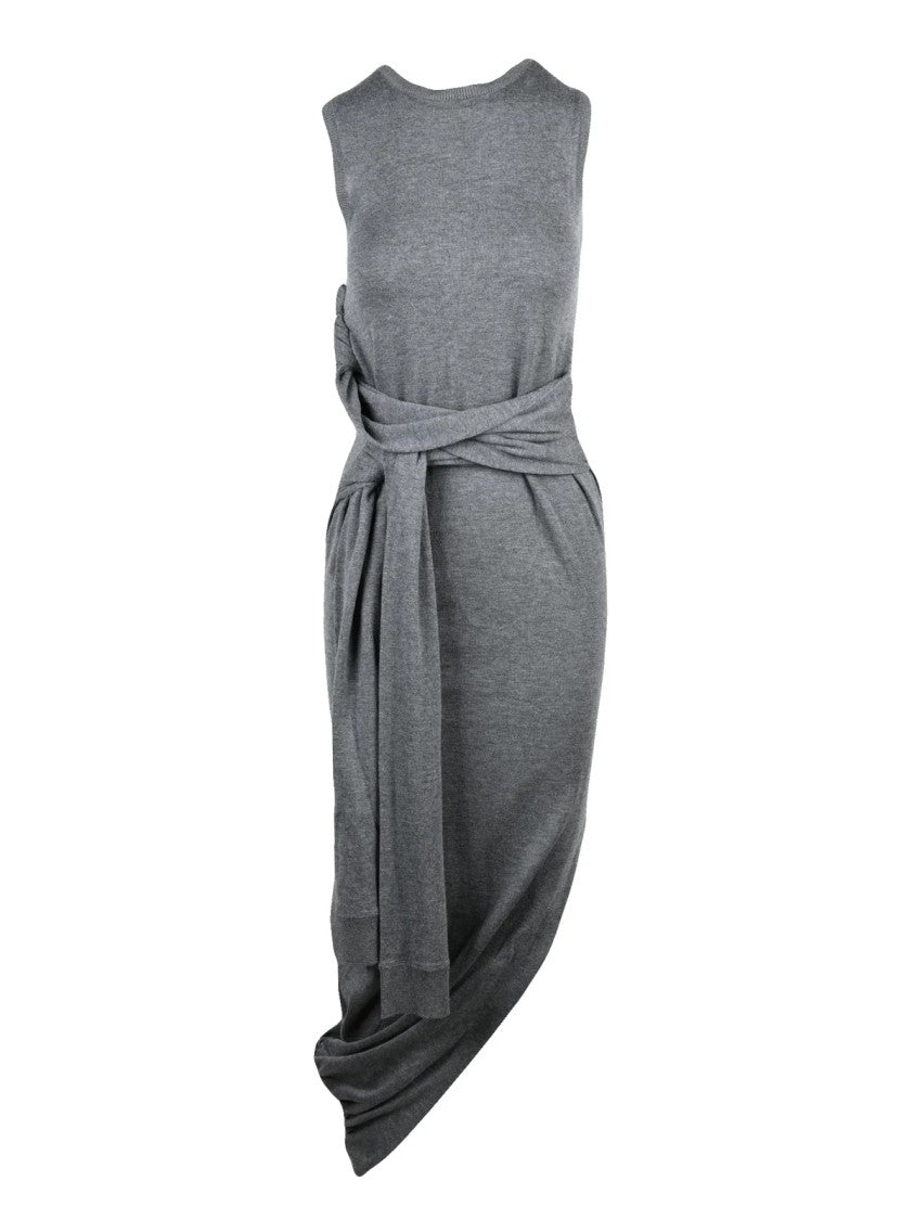 J. W. Anderson Long Knit Dress With Asymmetrical Hemline And Sculptural Belt